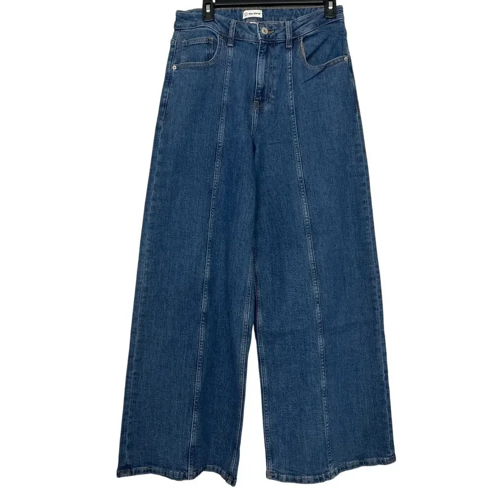 The Drop Frida Wide Leg High Waist Stretch Front Seam Jeans Medium Indigo 30 New - Picture 3 of 12